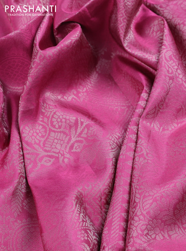 Pure soft silk saree pastel pink with allover silver zari weaves in borderless style