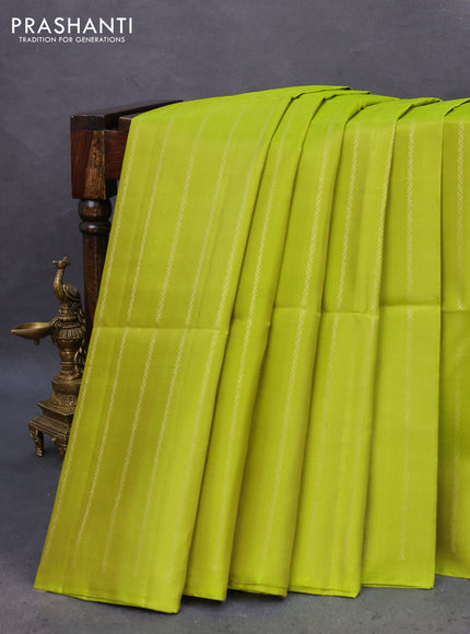 Pure soft silk saree light green and jamun shade with allover zari weaves in borderless style
