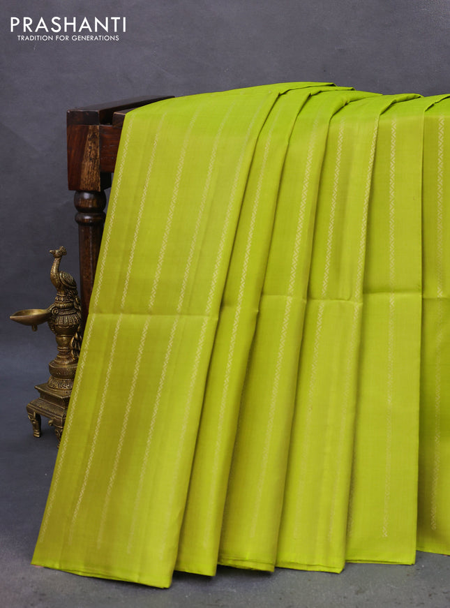 Pure soft silk saree light green and jamun shade with allover zari weaves in borderless style
