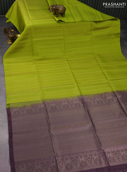 Pure soft silk saree light green and jamun shade with allover zari weaves in borderless style