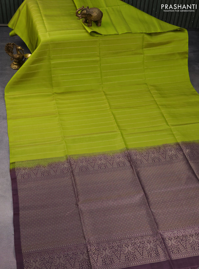 Pure soft silk saree light green and jamun shade with allover zari weaves in borderless style