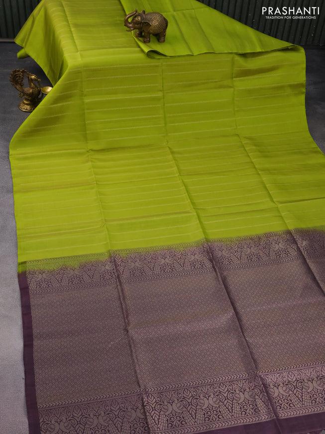 Pure soft silk saree light green and jamun shade with allover zari weaves in borderless style