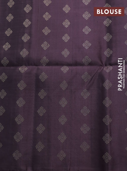 Pure soft silk saree light green and jamun shade with allover zari weaves in borderless style