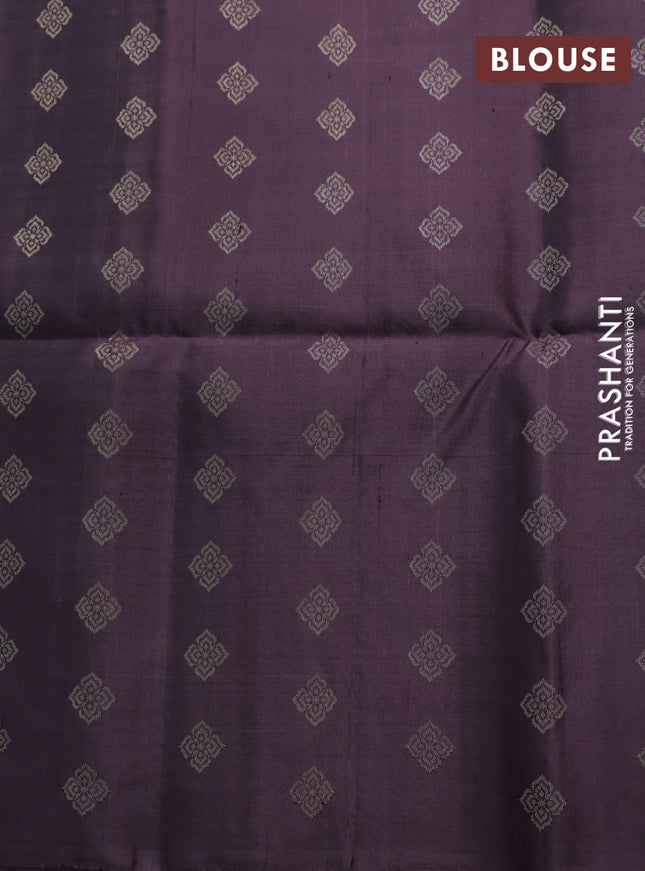 Pure soft silk saree light green and jamun shade with allover zari weaves in borderless style