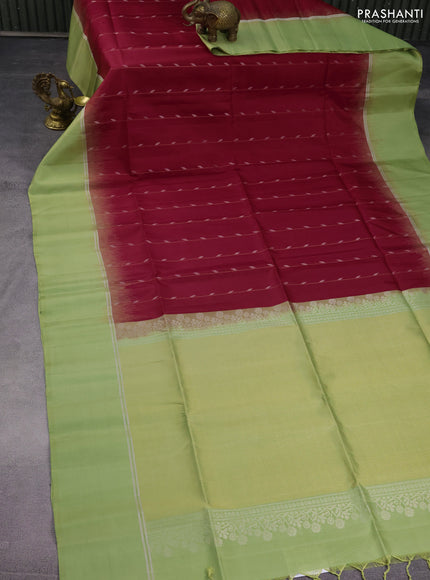 Pure soft silk saree red and pista green with allover zari weaves & buttas and zari woven simple border