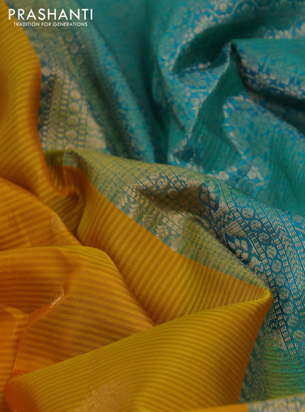 Pure soft silk saree mustard yellow and teal blue with zari wovenn buttas and zari woven border