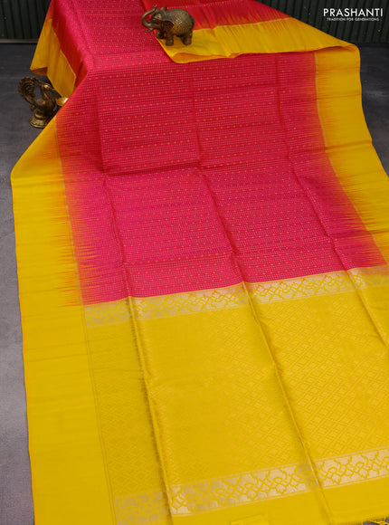 Pure soft silk saree pink and yellow with allover silver & gold zari weaves and zari woven simple border