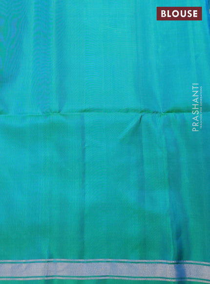 Pure soft silk saree dual shade of teal bluish green with silver zari woven buttas and silver zari woven border