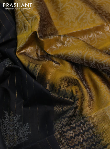 Pure soft silk saree black and mustard yellow with allover zari weaves & buttas and zari woven butta border