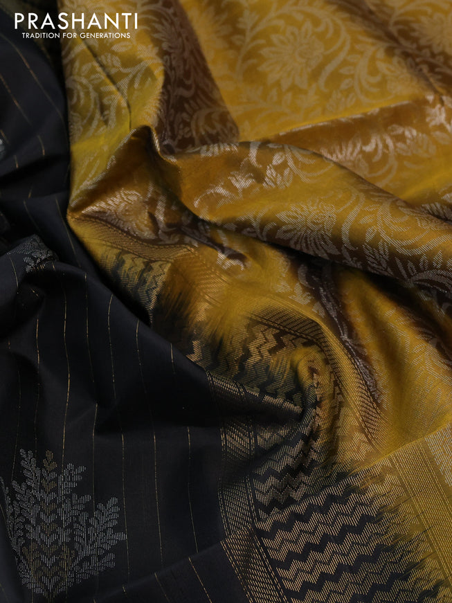 Pure soft silk saree black and mustard yellow with allover zari weaves & buttas and zari woven butta border