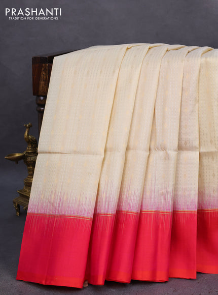 Pure soft silk saree cream and pink with allover silver & gold zari weaves and zari woven simple border