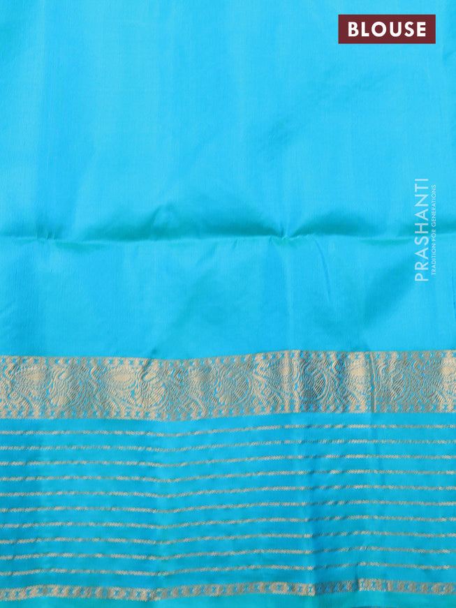 Pure soft silk saree peach pink and dual shade of teal bluish green with allover zari woven buttas and zari woven border