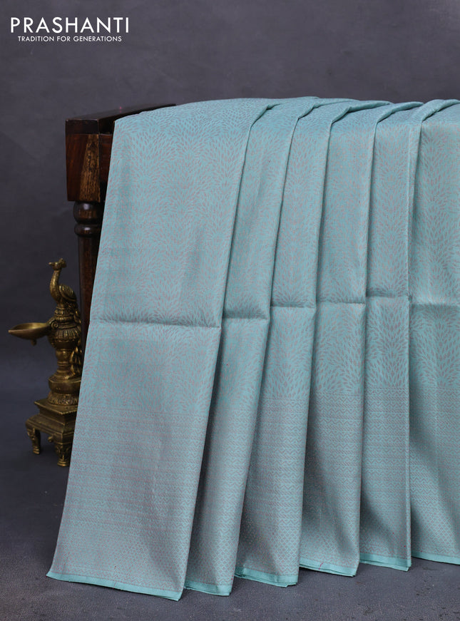 Pure soft silk saree pastel green shade with allover thread & zari woven brocade weaves and long woven border