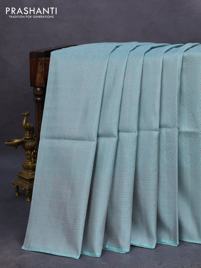 Pure soft silk saree pastel green shade with allover thread & zari woven brocade weaves and long woven border