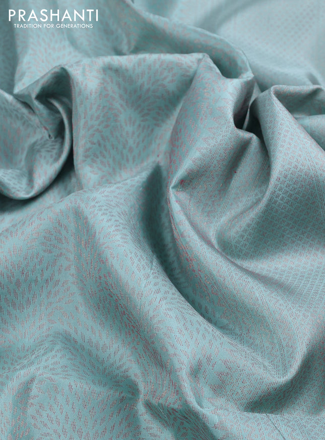 Pure soft silk saree pastel green shade with allover thread & zari woven brocade weaves and long woven border