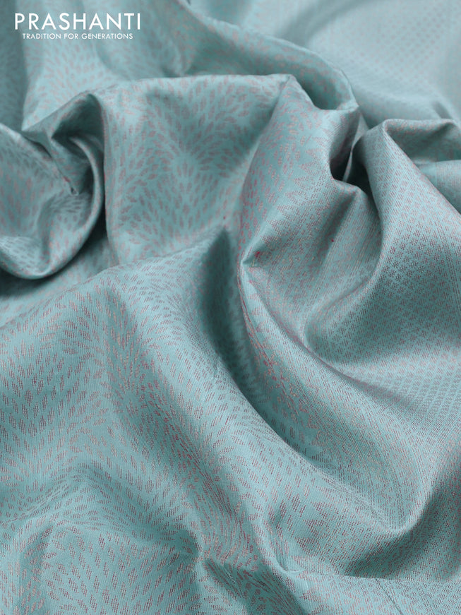 Pure soft silk saree pastel green shade with allover thread & zari woven brocade weaves and long woven border