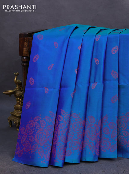 Pure soft silk saree dual shade of bluish green with allover thread & zari woven buttas and thread & zari woven border