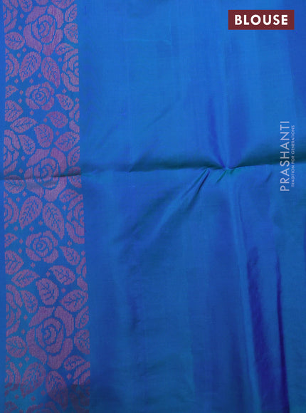 Pure soft silk saree dual shade of bluish green with allover thread & zari woven buttas and thread & zari woven border