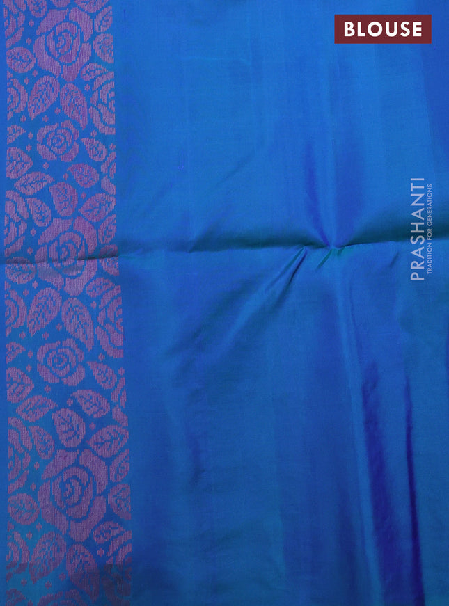 Pure soft silk saree dual shade of bluish green with allover thread & zari woven buttas and thread & zari woven border