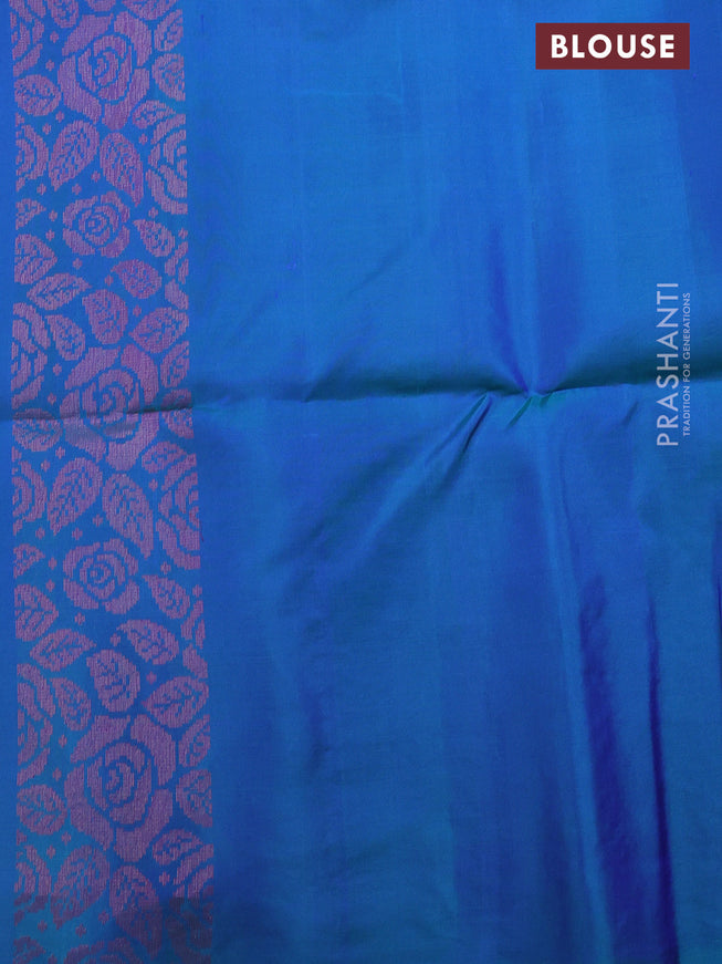 Pure soft silk saree dual shade of bluish green with allover thread & zari woven buttas and thread & zari woven border