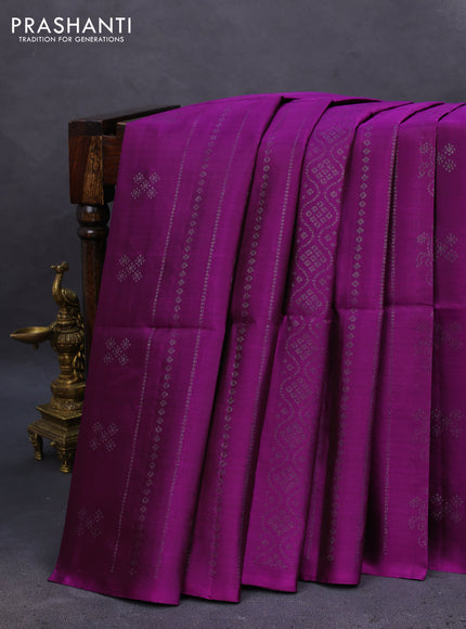 Pure soft silk saree purple with allover thread & silver zari weaves in borderless style