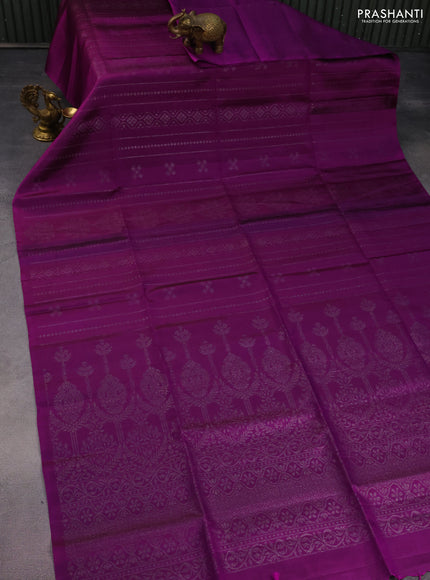 Pure soft silk saree purple with allover thread & silver zari weaves in borderless style