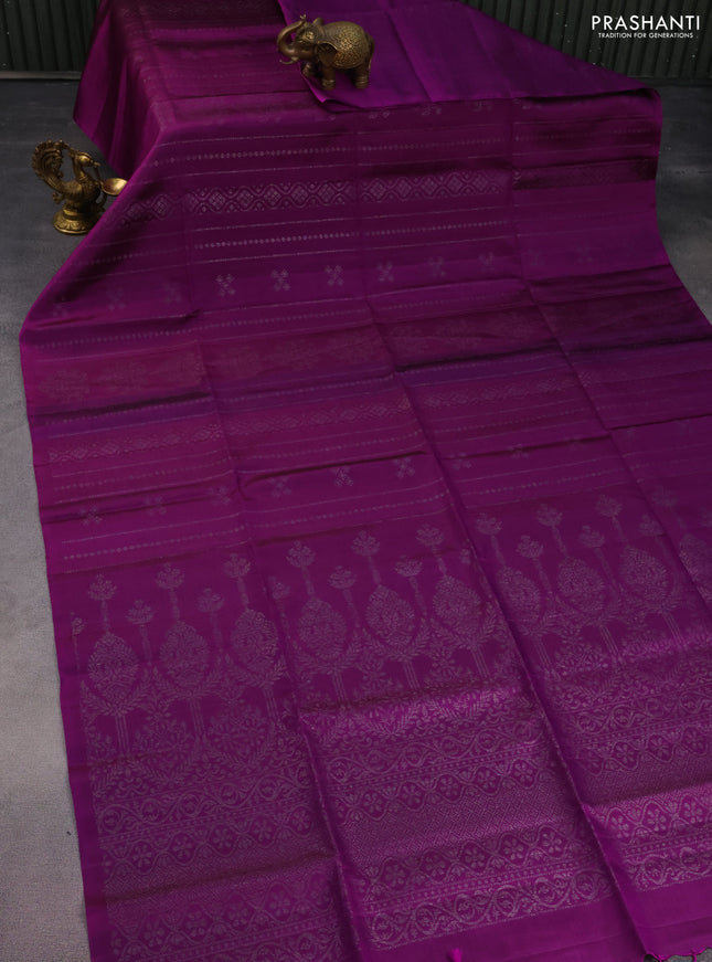 Pure soft silk saree purple with allover thread & silver zari weaves in borderless style