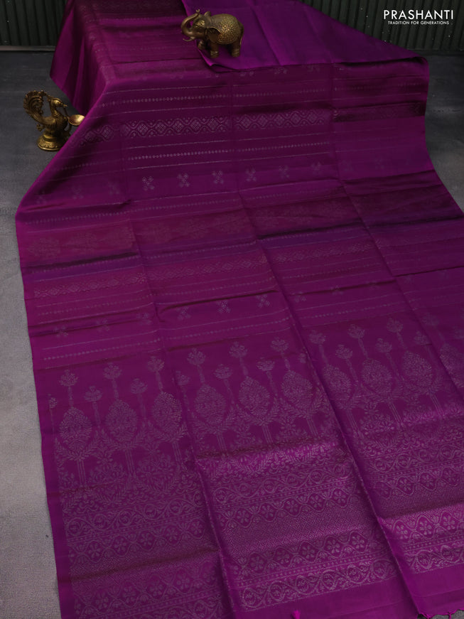 Pure soft silk saree purple with allover thread & silver zari weaves in borderless style