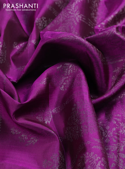Pure soft silk saree purple with allover thread & silver zari weaves in borderless style