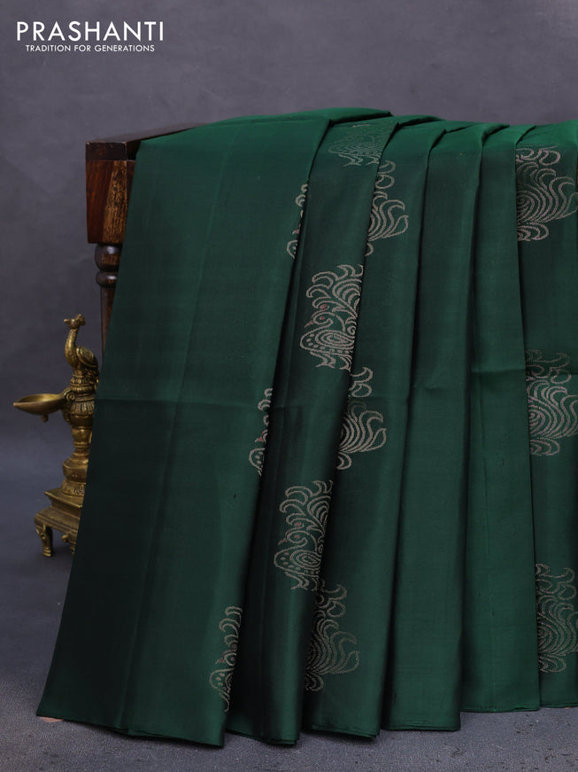 Pure soft silk saree green with zari woven buttas in borderless style