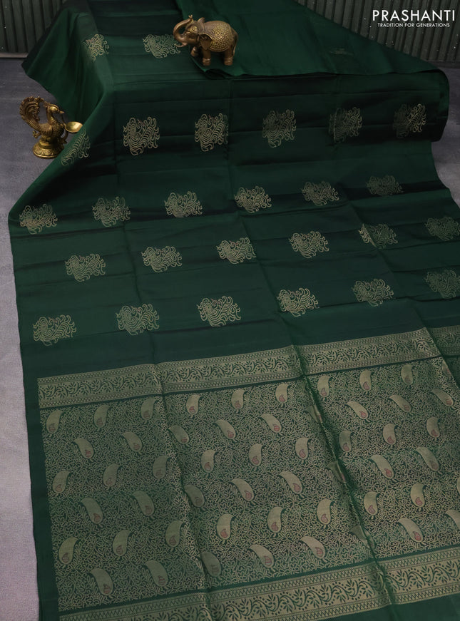 Pure soft silk saree green with zari woven buttas in borderless style