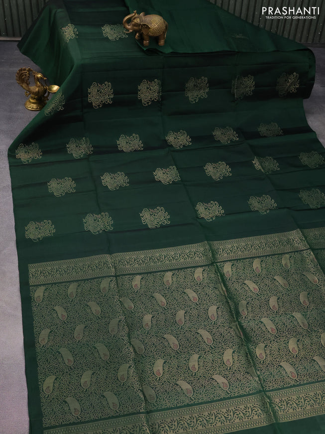 Pure soft silk saree green with zari woven buttas in borderless style