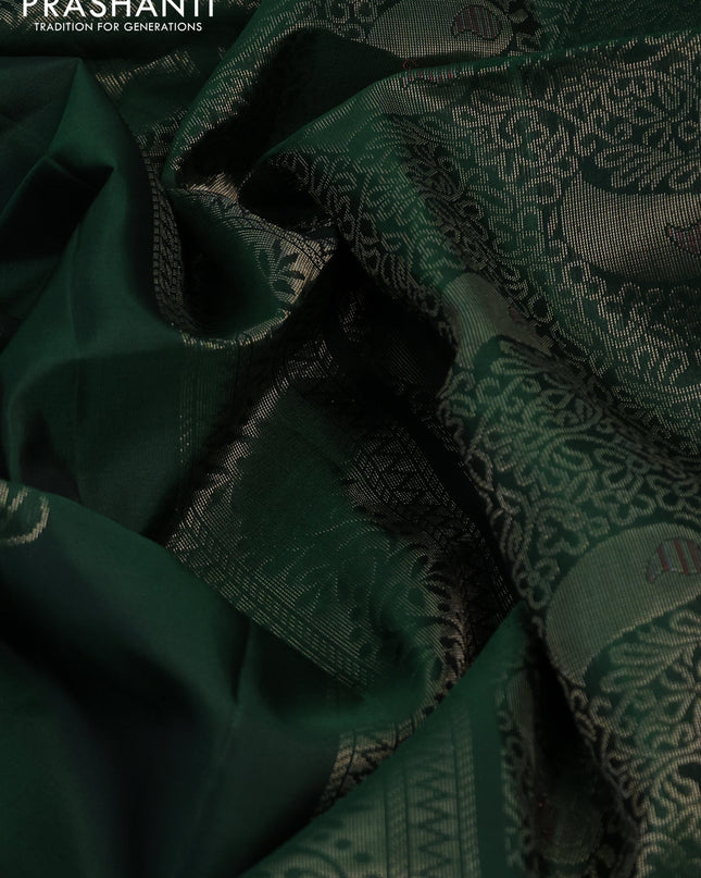Pure soft silk saree green with zari woven buttas in borderless style