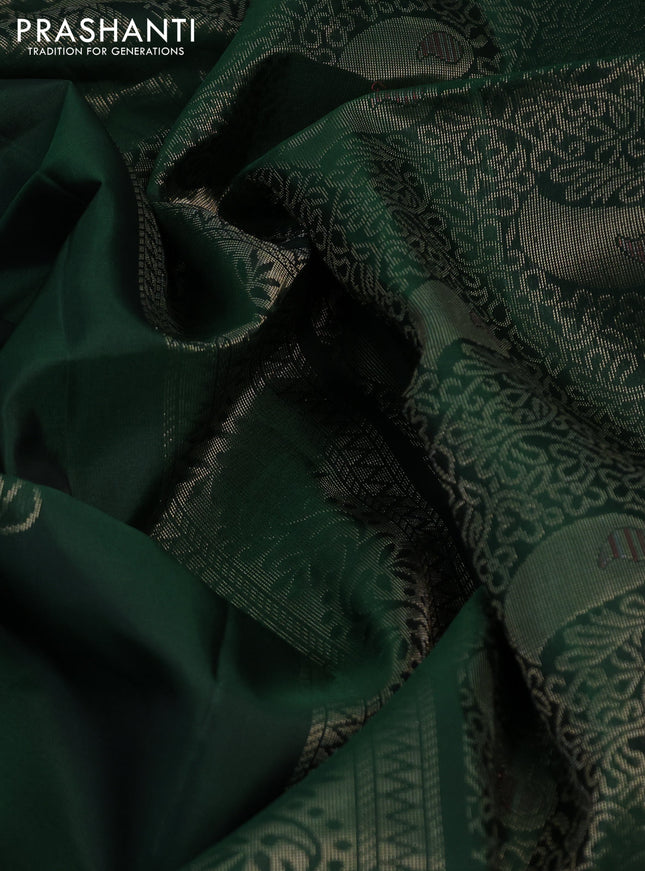 Pure soft silk saree green with zari woven buttas in borderless style