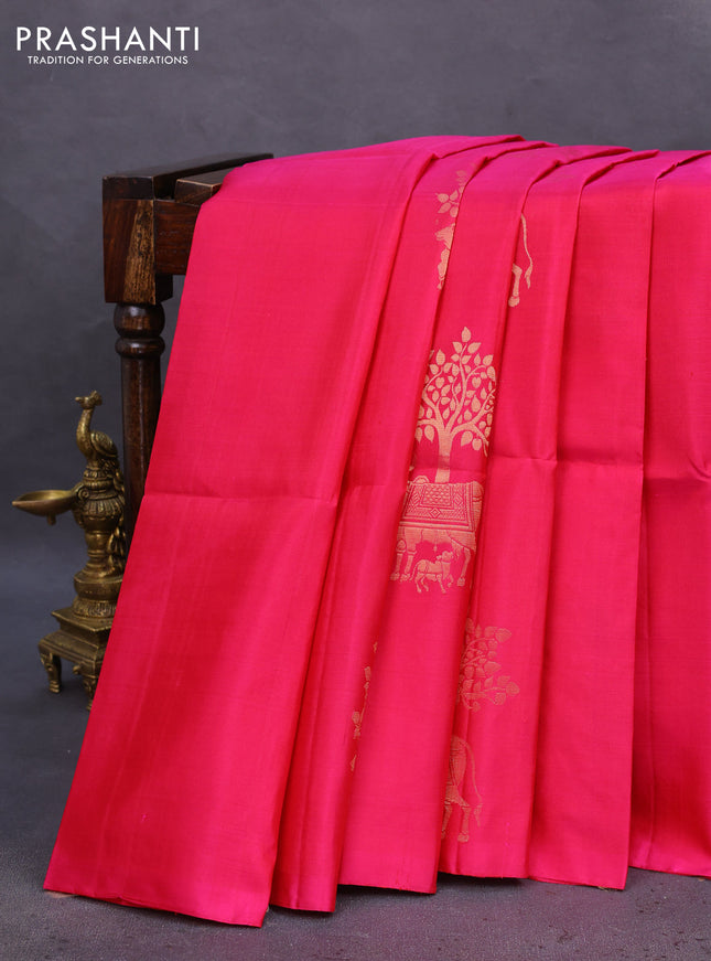 Pure soft silk saree pink with pichwai design zari woven buttas in borderless style