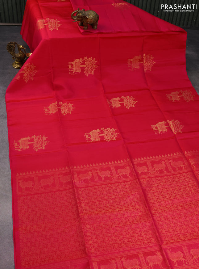 Pure soft silk saree pink with pichwai design zari woven buttas in borderless style