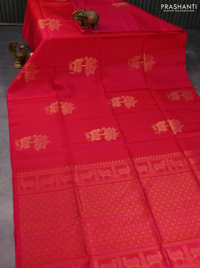 Pure soft silk saree pink with pichwai design zari woven buttas in borderless style
