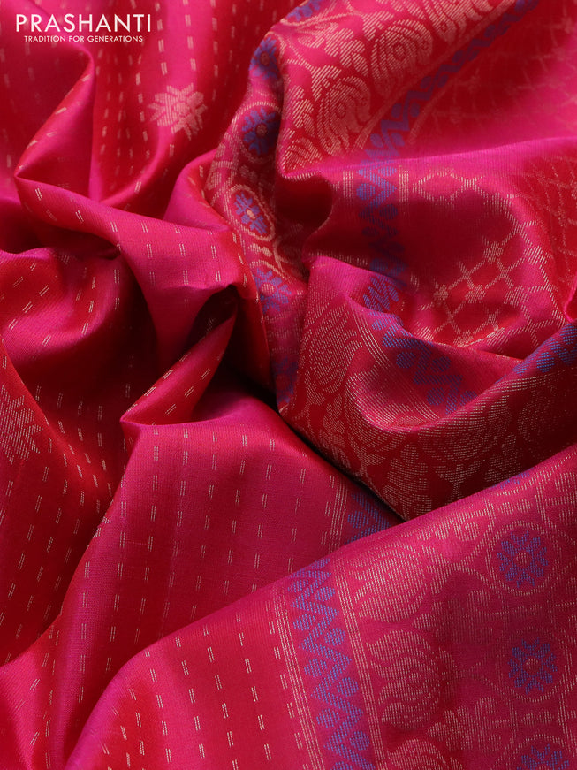 Pure soft silk saree pink with allover zari weaves and rich zari woven border