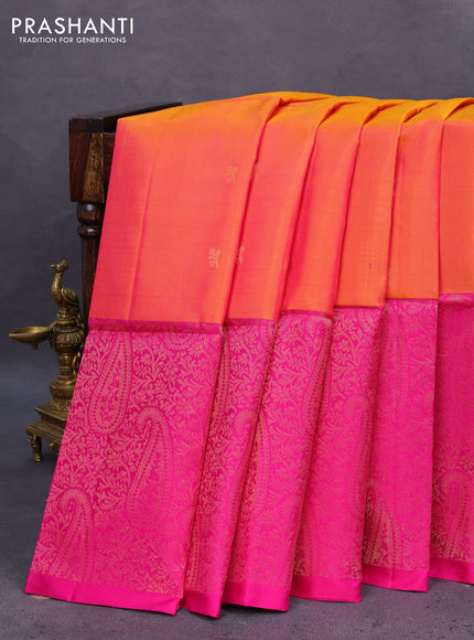 Pure soft silk saree dual shade of pinkish yellow and pink with zari woven buttas and long rich zari woven border