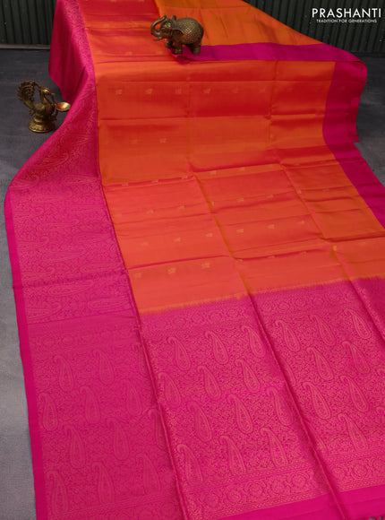 Pure soft silk saree dual shade of pinkish yellow and pink with zari woven buttas and long rich zari woven border