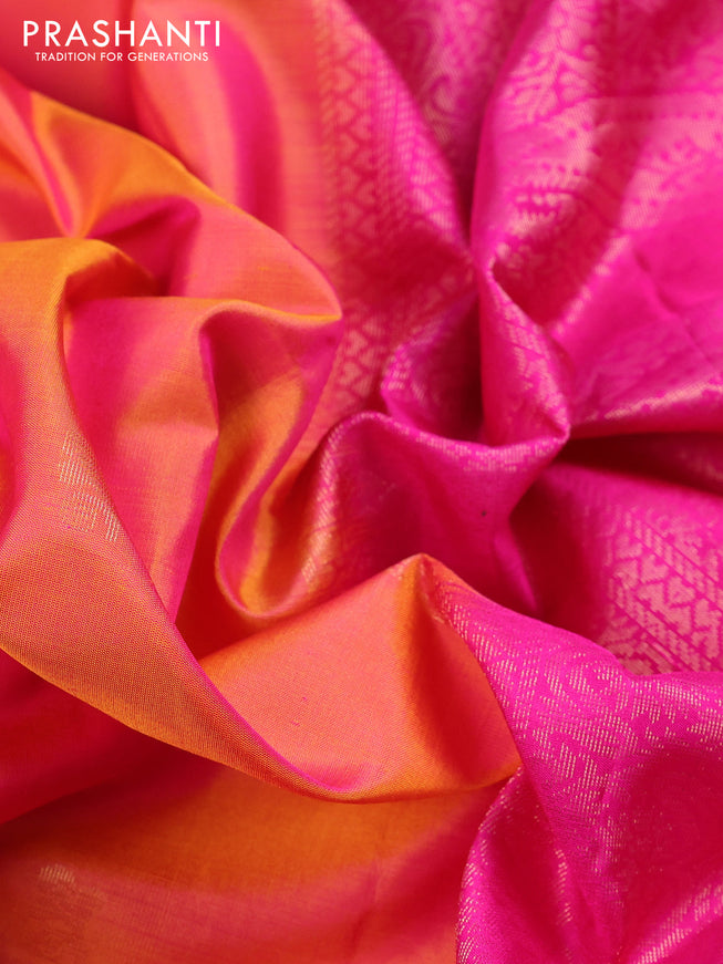 Pure soft silk saree dual shade of pinkish yellow and pink with zari woven buttas and long rich zari woven border