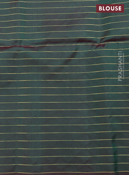 Pure soft silk saree dual shade of dark green with allover zari checks & buttas in borderless style