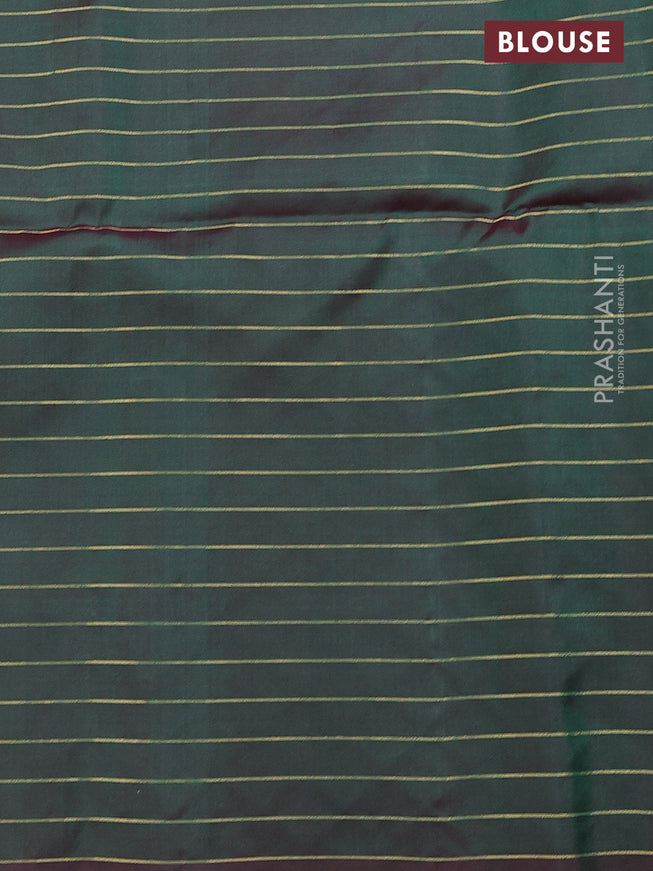 Pure soft silk saree dual shade of dark green with allover zari checks & buttas in borderless style