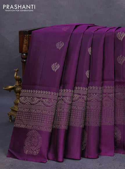 Pure soft silk saree deep purple with zari woven buttas and rich zari woven border