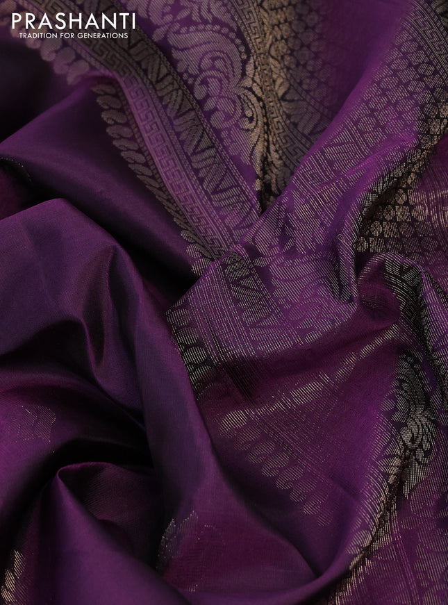 Pure soft silk saree deep purple with zari woven buttas and rich zari woven border