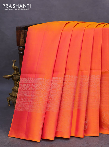 Pure soft silk saree dual shade of pinkish yellow with zari woven buttas and rich zari woven border