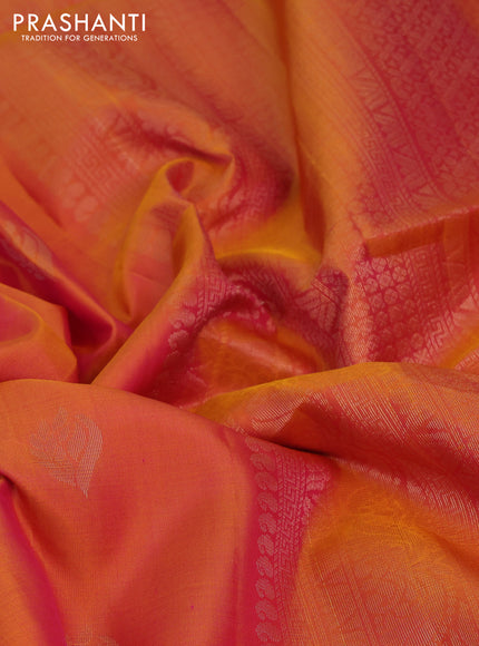 Pure soft silk saree dual shade of pinkish yellow with zari woven buttas and rich zari woven border