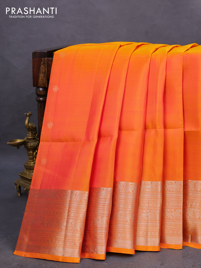 Pure soft silk saree dual shade of orange with zari woven floral buttas and zari woven border