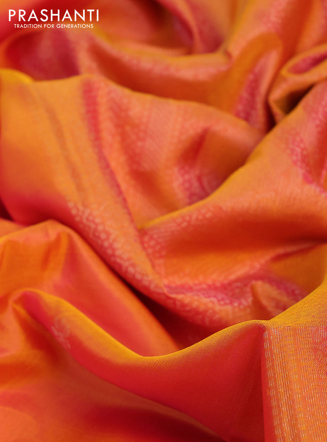 Pure soft silk saree dual shade of orange with zari woven floral buttas and zari woven border