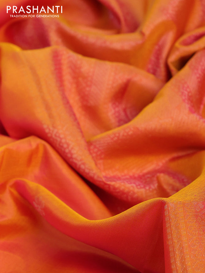 Pure soft silk saree dual shade of orange with zari woven floral buttas and zari woven border